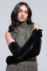 FOR THE PARTY RHINESTONE VELVET GLOVES