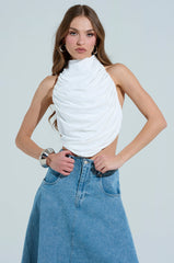 MIAMI NIGHTS HALTER NECK TIE BACK TOP IN WHITE