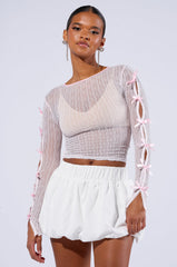 FEMININE DESIRES LONG SLEEVE TOP IN LIGHT PINK