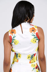 MIND MY OWN FLORAL SATIN BLOUSE