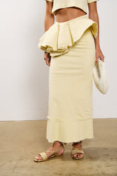 OCEAN BREEZE RUFFLE DETAIL STRETCH LINEN MAXI SKIRT