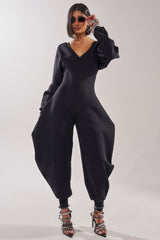 COMFY COZY SWEATSHIRT JUMPSUIT IN BLACK