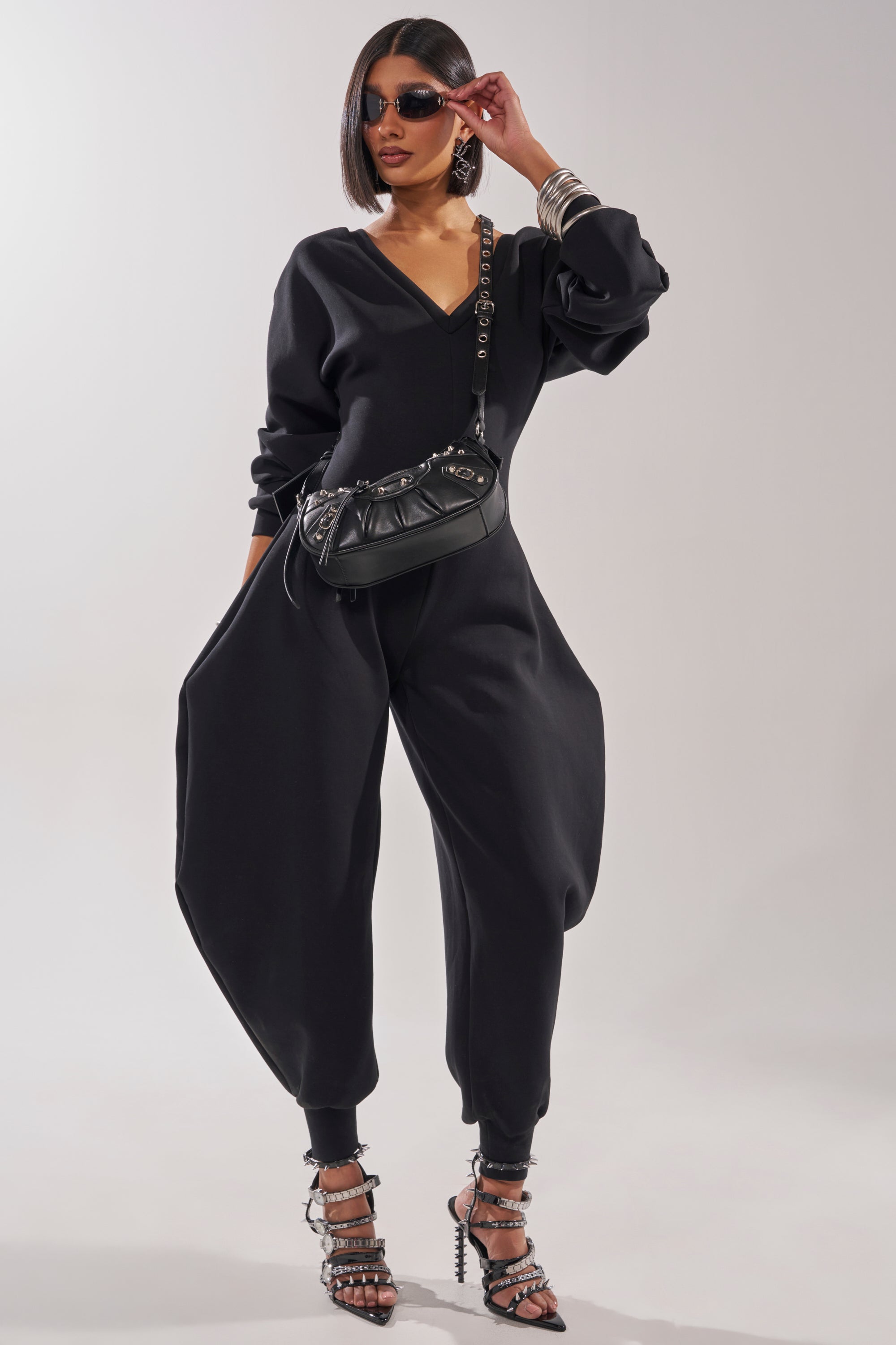 COMFY COZY SWEATSHIRT JUMPSUIT IN BLACK