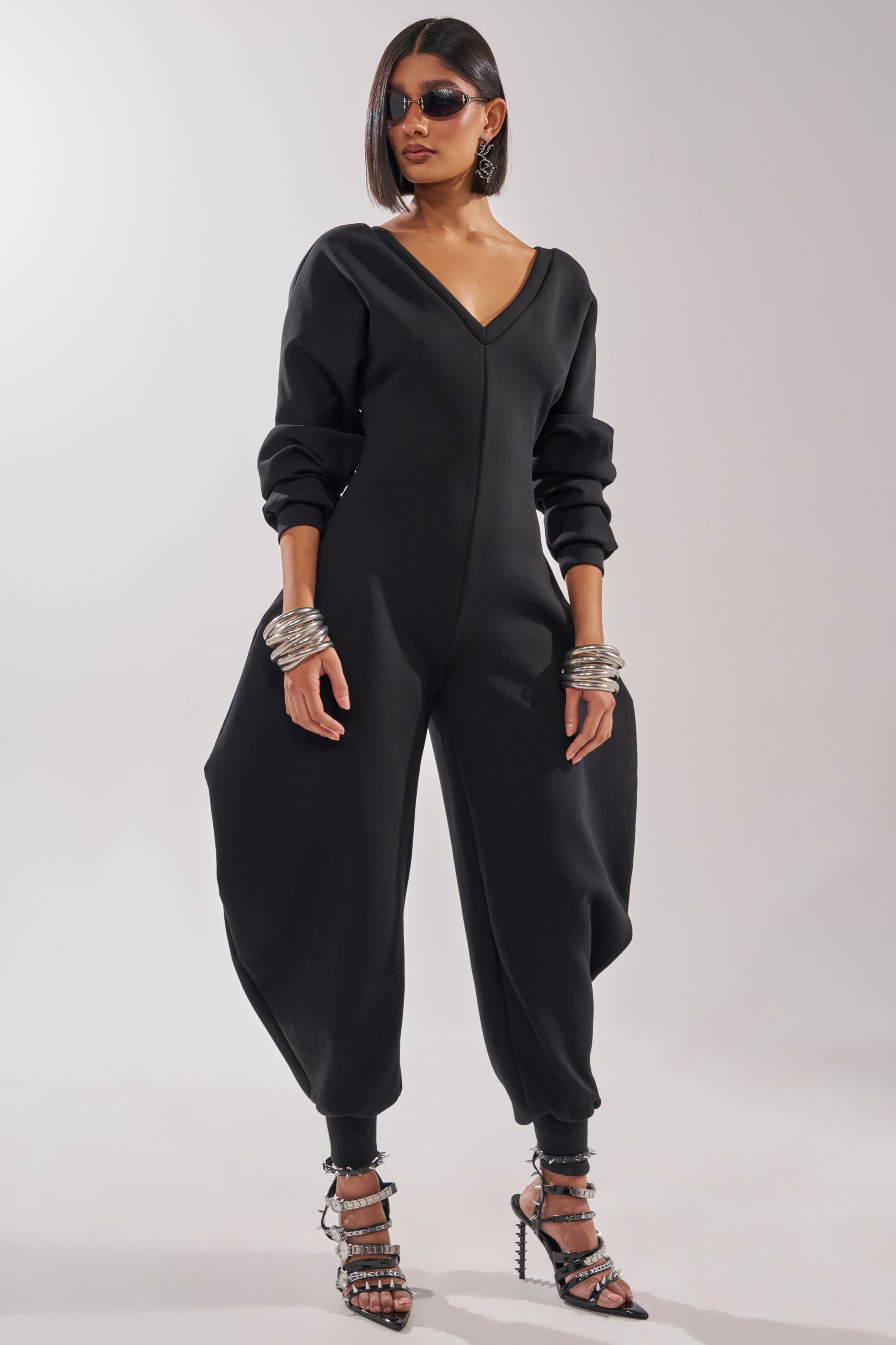COMFY COZY SWEATSHIRT JUMPSUIT IN BLACK