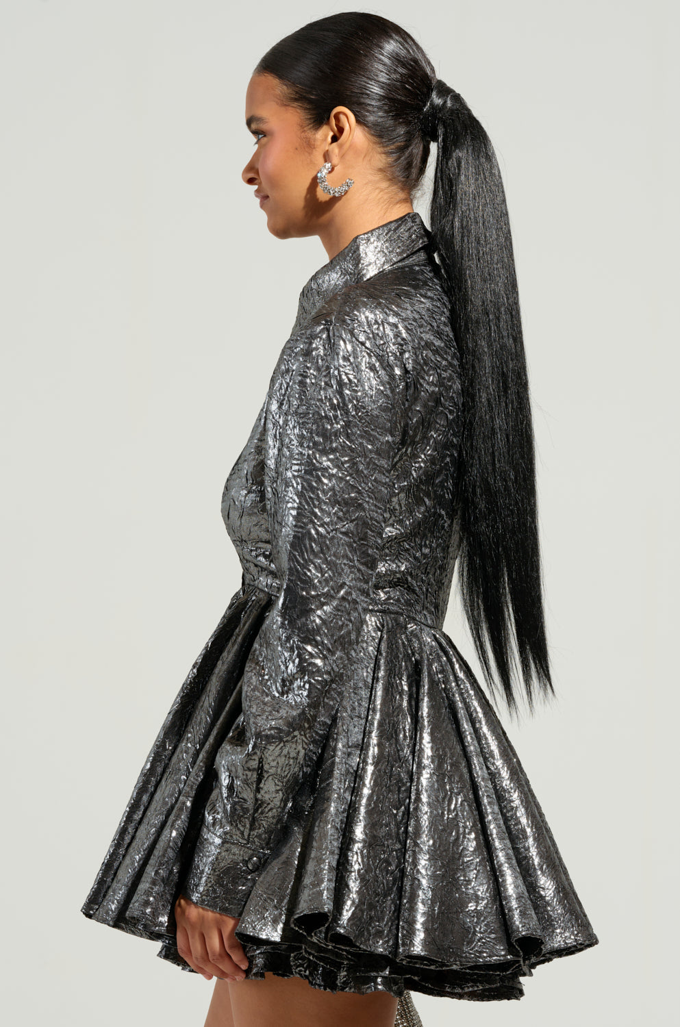THE IT GIRL SILVER METALLIC MINI DRESS