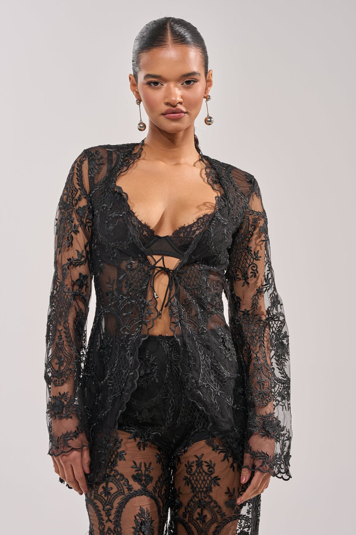 SUPER LUXE LACE TIE-FRONT BLOUSE