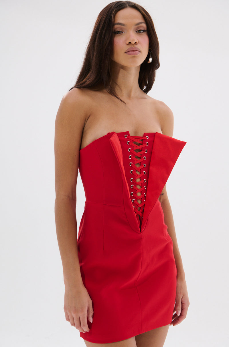 CHAUNTELLE LACE UP MINI DRESS