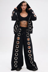 THROUGH THE NIGHT WIDE LEG SWEATPANT WITH HOLES