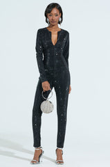 SPARKLE SPARKLE RHINESTONE LONG SLEEVE JUMPSUIT