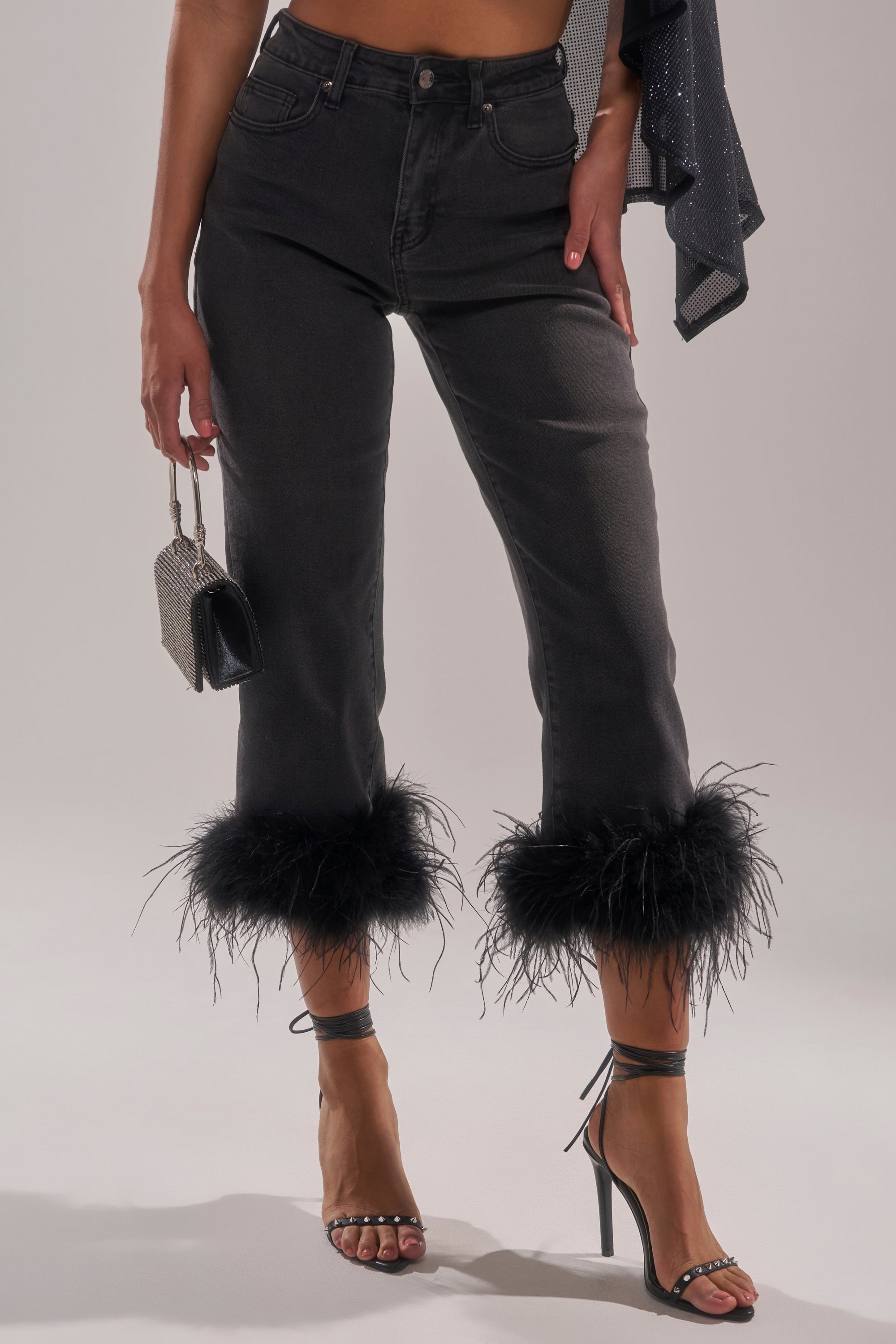 TRIPPY LIKE ME DENIM PANT WITH FEATHER