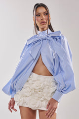 MASTERPIECE POPLIN PUFF LONG SLEEVE TOP IN BLUE