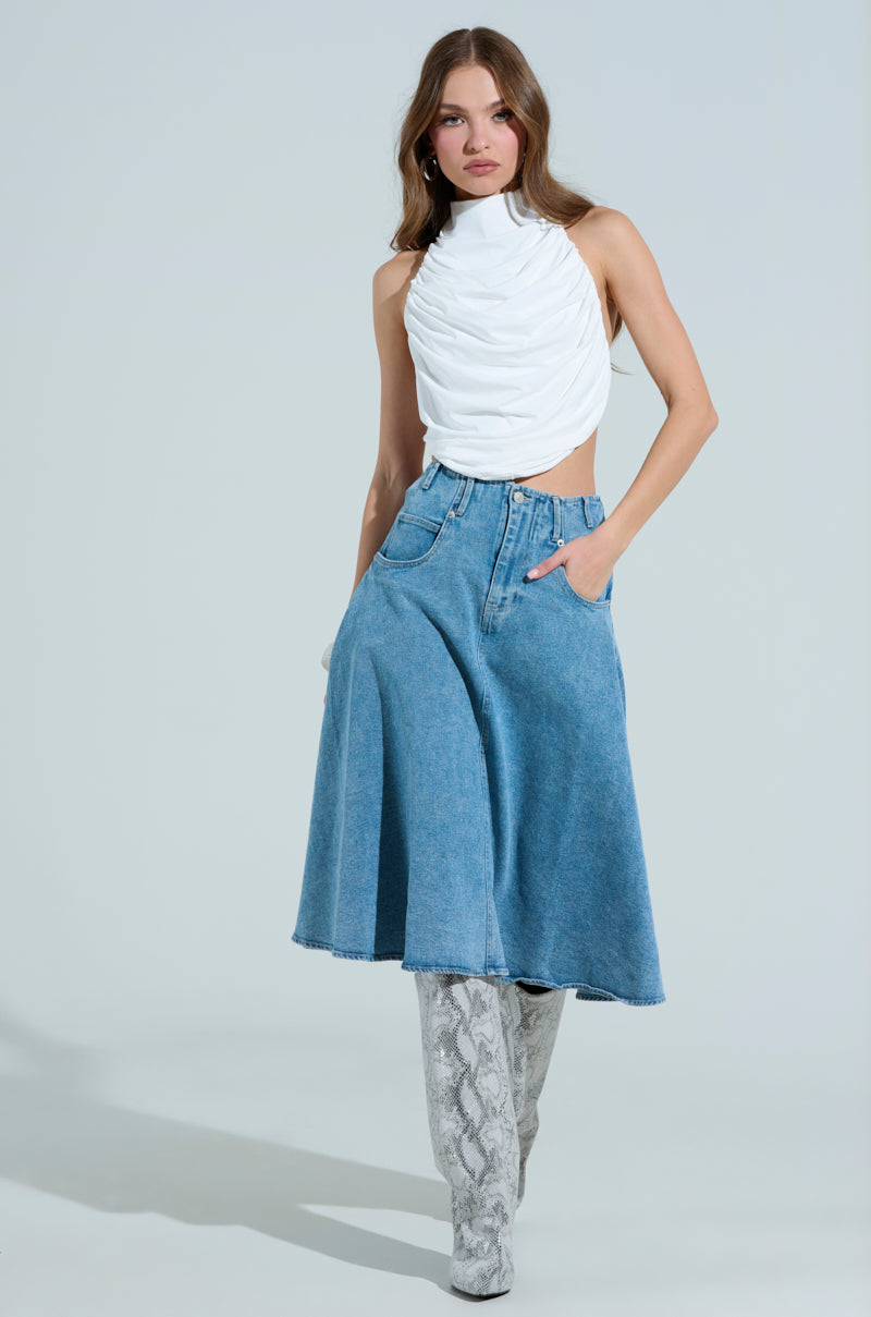 MIAMI NIGHTS HALTER NECK TIE BACK TOP IN WHITE