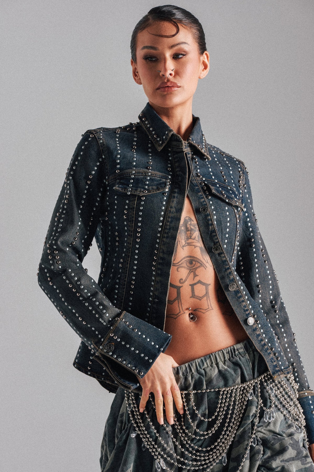 VANJA STUDDED DENIM BUTTON DOWN