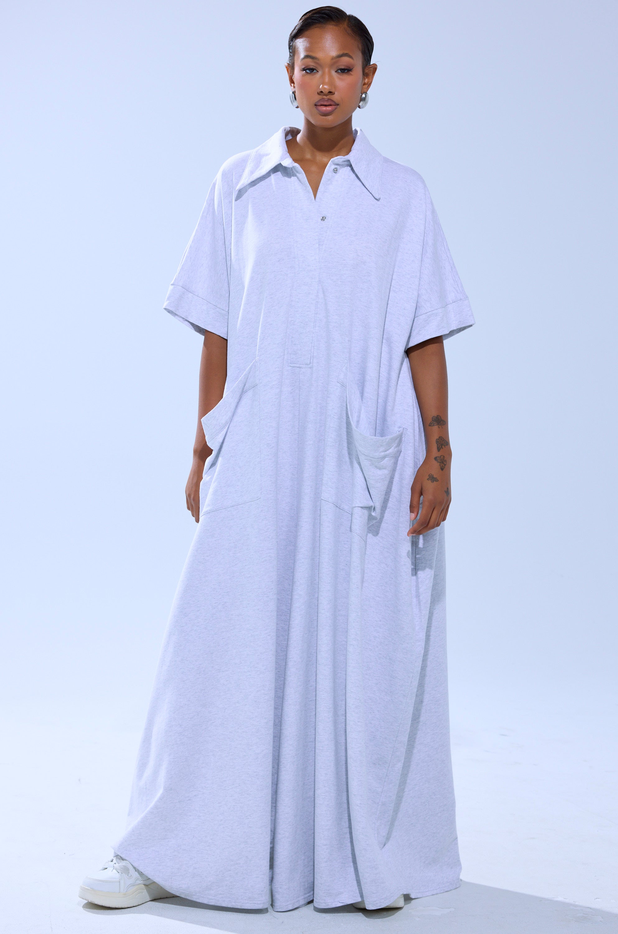 SHE'S RICH OVERSIZED JUMPSUIT IN HEATHER GREY