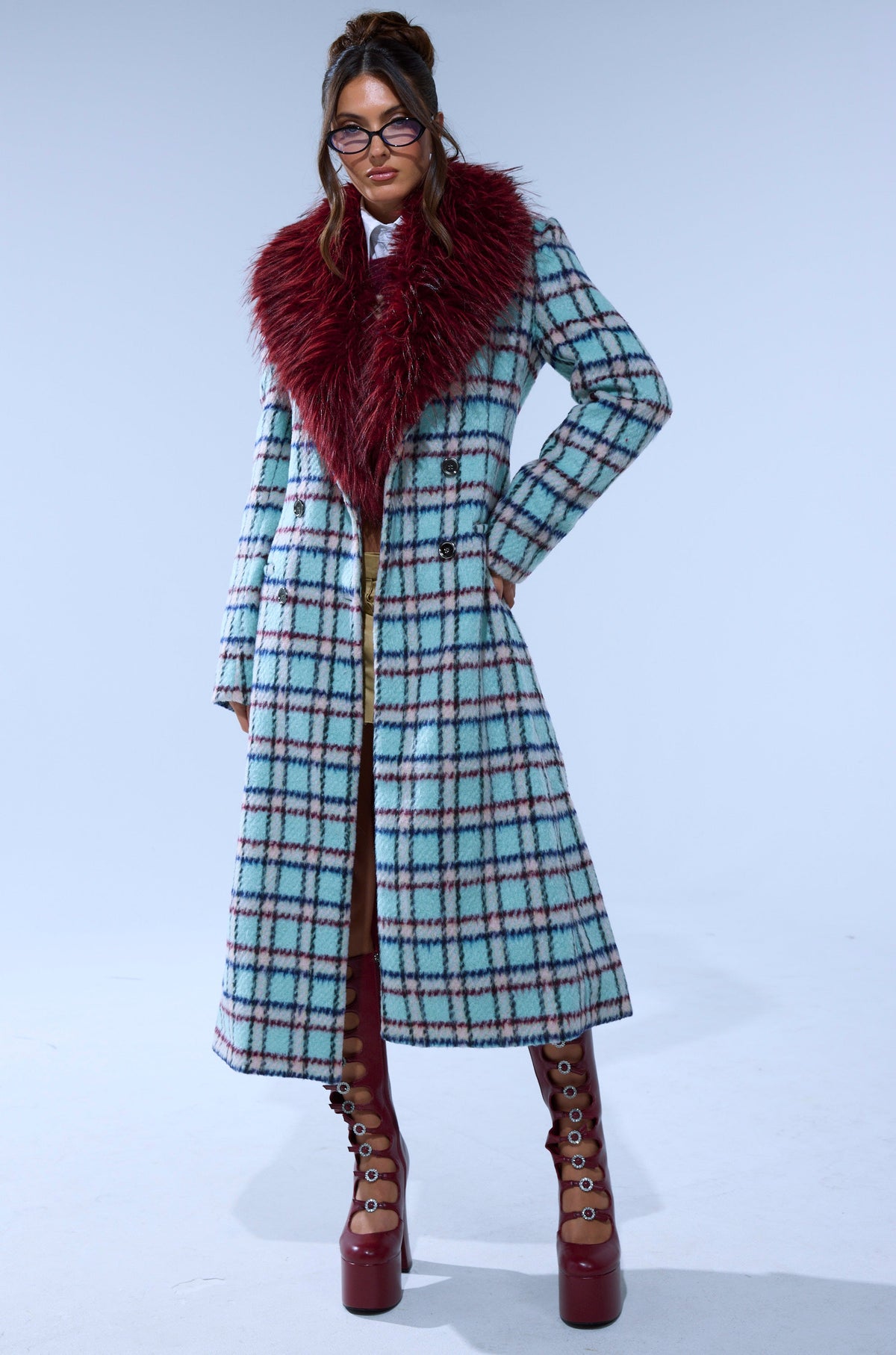 TEA FOR TWO FUR TRIM TRENCH IN BLUE