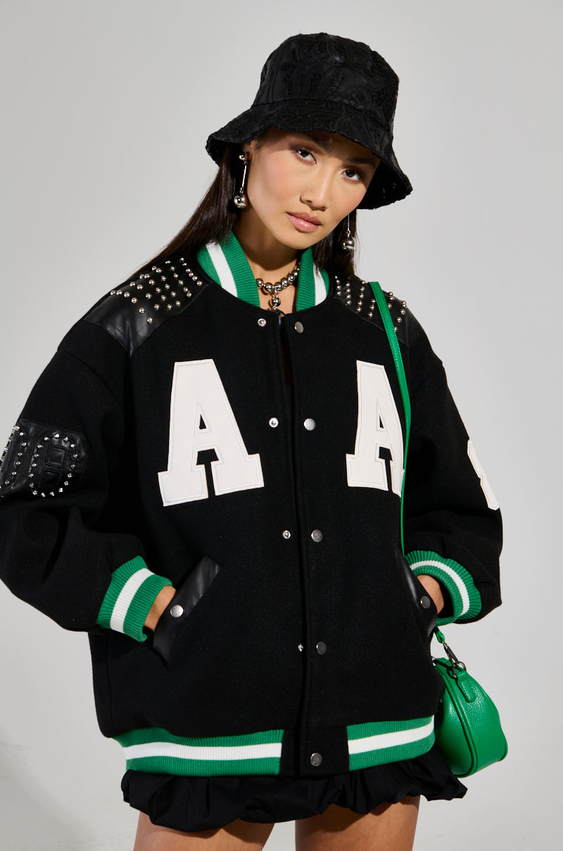 ACE OF SPADES STUDDED BOMBER
