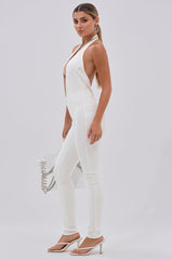 MIXED MESSAGES PLUNGING JUMPSUIT