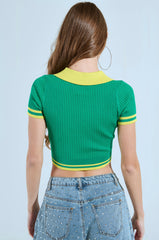 PRETTY ELITE CROPPED COLLARED SWEATER
