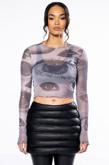 ALL EYES ON YOU LONG SLEEVE MESH TOP