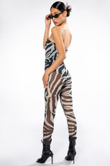 ZEBRA FITTED MESH JUMPSUIT