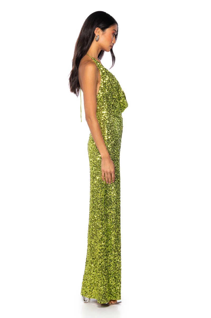 JODIE SCOOP NECK SEQUIN JUMPSUIT IN LIME