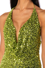 JODIE SCOOP NECK SEQUIN JUMPSUIT IN LIME
