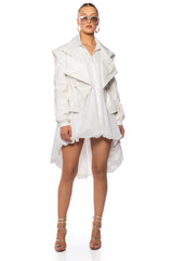 KINTSUGI WHITE PLEATHER MOTO JACKET