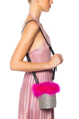 LOLITA RHINESTONE FEATHER BUCKET BAG