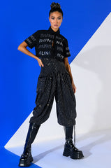 LONDON RHINESTONE STRIPE RELAXED FIT HALTER NECK JUMPSUIT