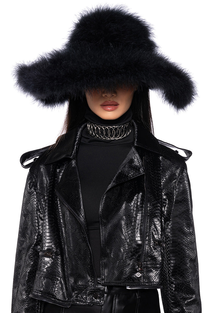MAKE IT FAB QUINN OSTRICH BRIM HAT