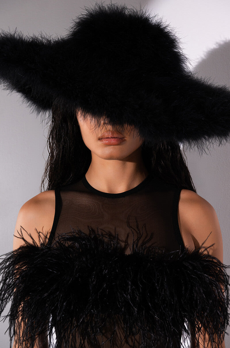 MAKE IT FAB QUINN OSTRICH BRIM HAT
