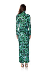 NALA ANIMAL PRINT LONG SLEEVE BODYCON MAXI DRESS