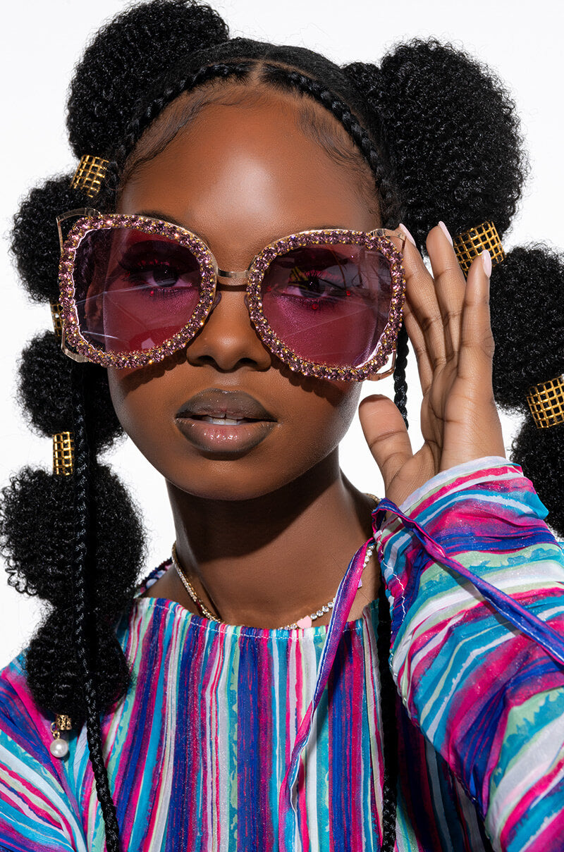 NO SHADE OVERSIZED RHINESTONE EYEWEAR