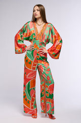 PRINCESS ORANGE PRINTED WIDE LEG JUMPSUIT