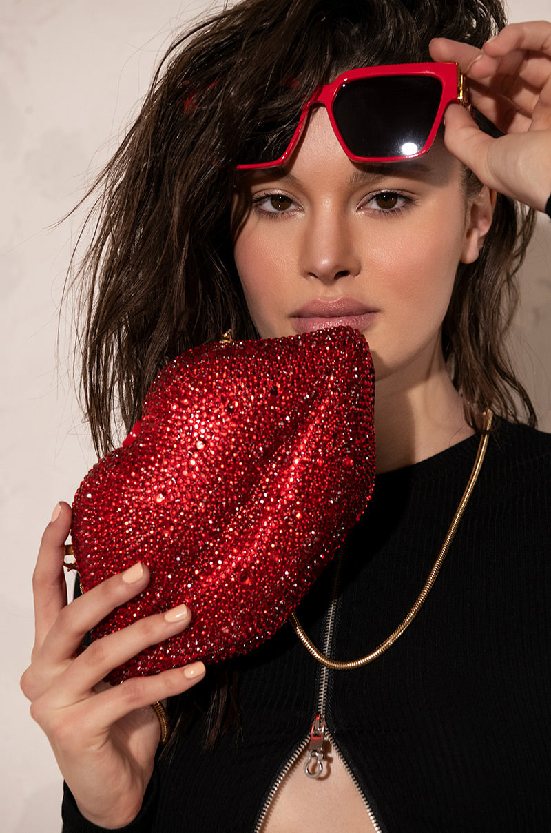 PUCKER UP RHINESTONE BAG