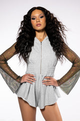 RIDE OR DIE RHINESTONE SLEEVE HOODED ROMPER