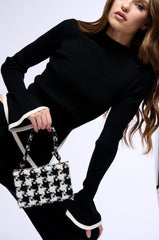 RIVE GAUCHE HOUNDSTOOTH TOP HANDLE PURSE