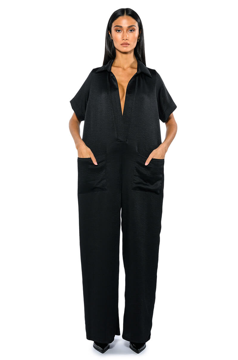 SILENT DREAMER SHORT SLEEVE SATIN JUMPSUIT