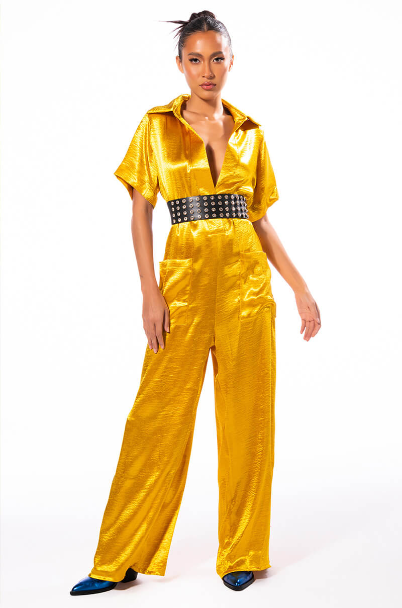 SILENT DREAMER SHORT SLEEVE SATIN JUMPSUIT