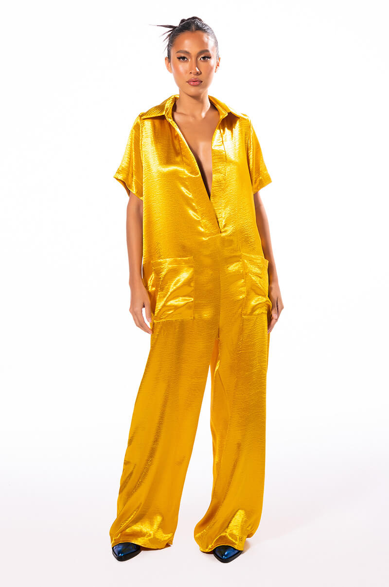 SILENT DREAMER SHORT SLEEVE SATIN JUMPSUIT