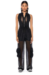CARGO POCKET MESH SHEER JOGGER IN BLACK