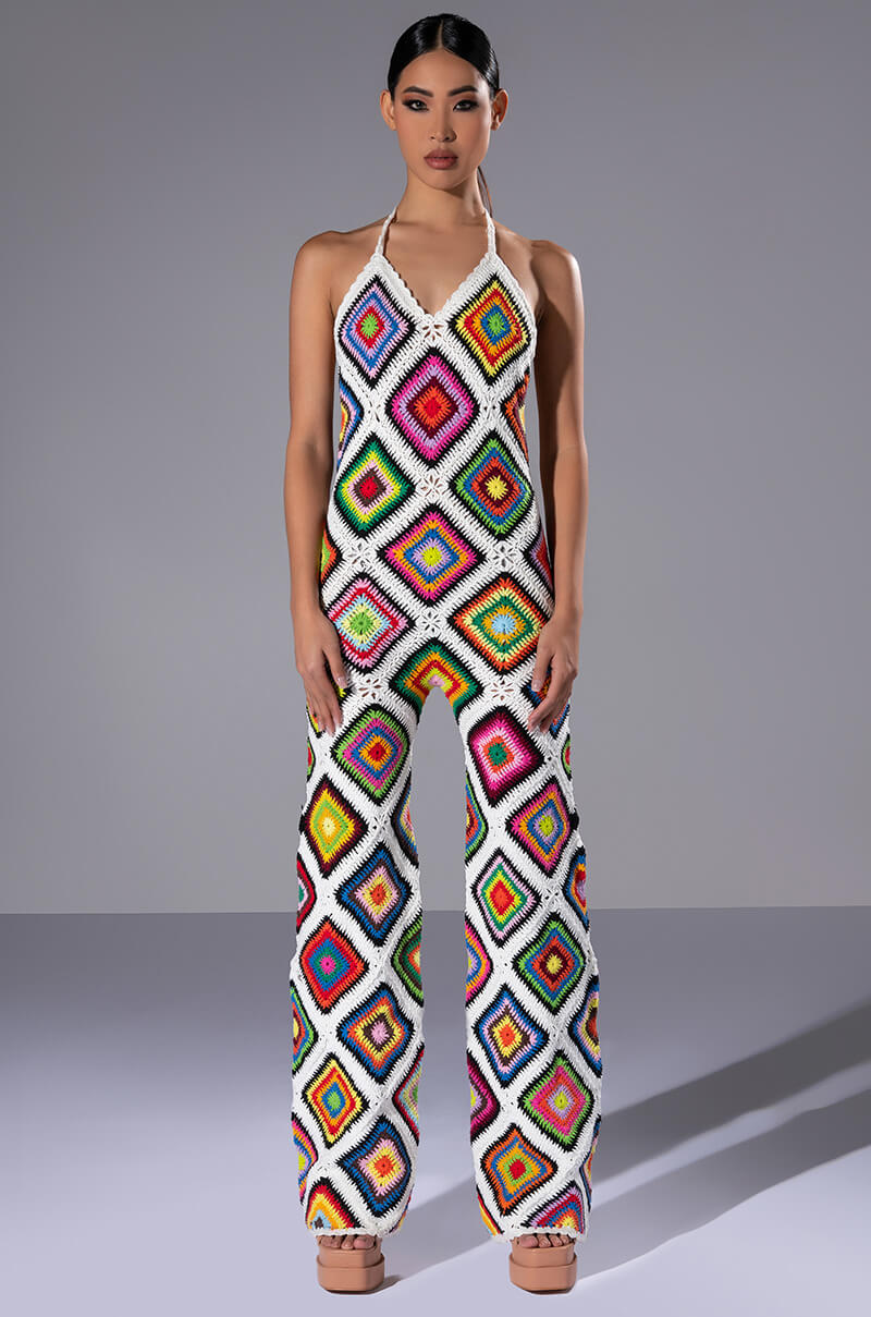 THE WAY YOU GROOVE CROCHET HALTER JUMPSUIT