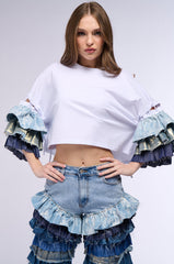 WONDERLAND RUFFLED SLEEVE T SHIRT